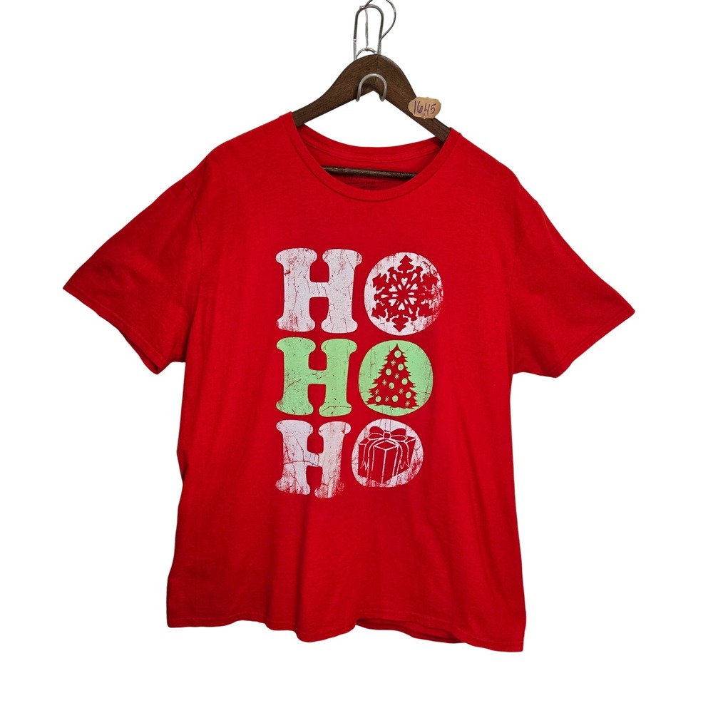 Fifth Sun Mens 2XL Red Ho Ho Ho Christmas Graphic T-Shirt Snowflake Tree Gift